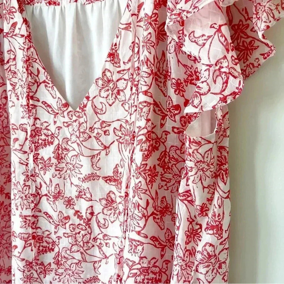 Parker Red and White Floral Exie Blouse Short Sleeve XL - Picture 3 of 11